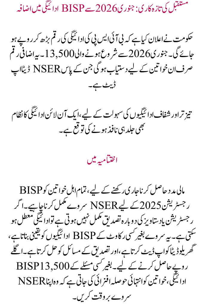 NSER Survey for BISP Registration and Document Verification