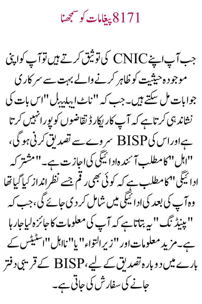 BISP 8171 Payment CNIC Verification